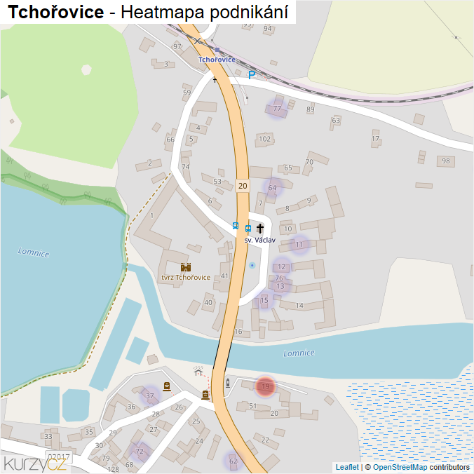 Mapa Tchořovice - Firmy v části obce.
