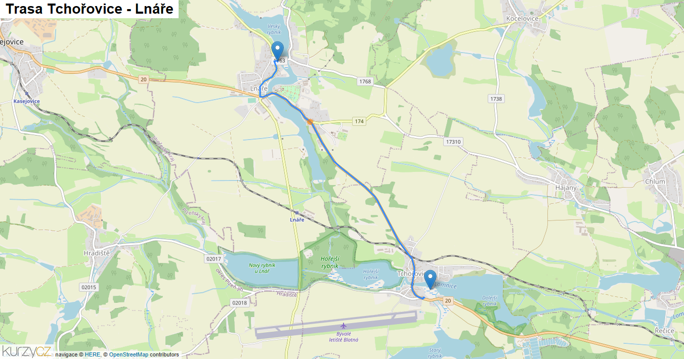 Tchořovice-Lnáře, mapa trasy
