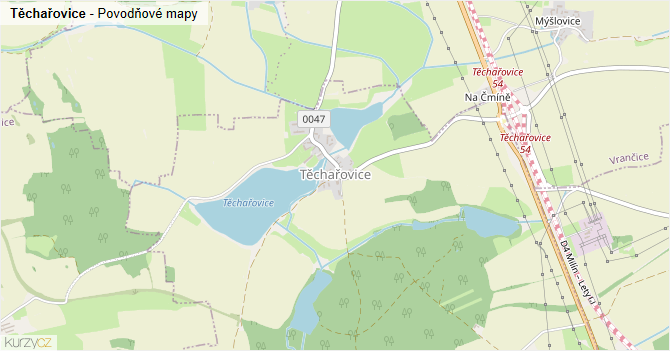 Těchařovice - záplavové mapy stoleté vody