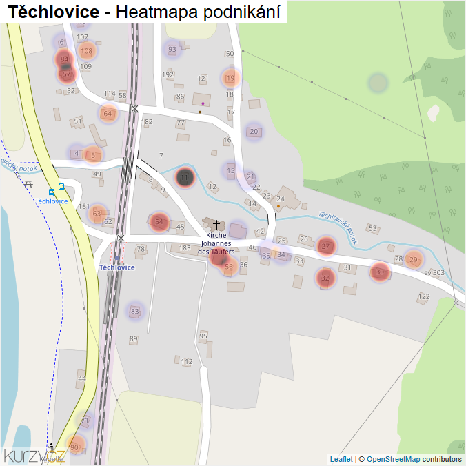 Mapa Těchlovice - Firmy v části obce.
