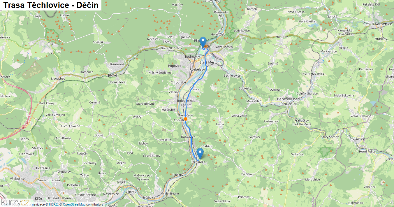 Těchlovice-Děčín, mapa trasy
