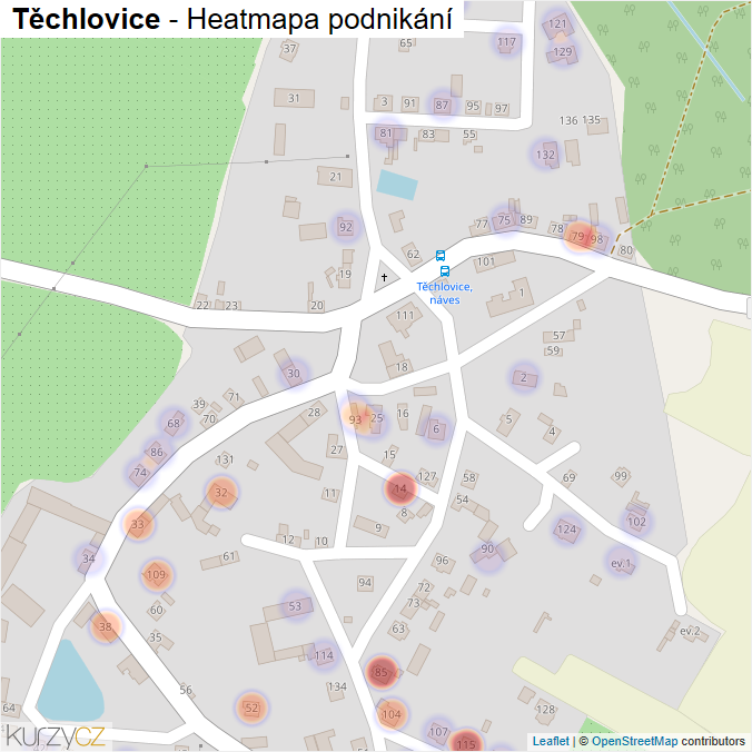 Mapa Těchlovice - Firmy v části obce.