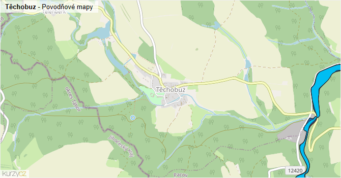 Těchobuz - záplavové mapy stoleté vody