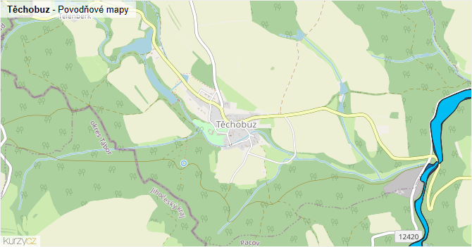 Těchobuz - záplavové mapy stoleté vody