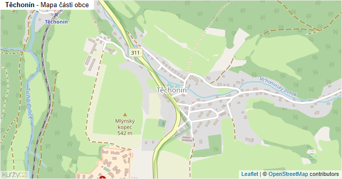 Těchonín - mapa části obce