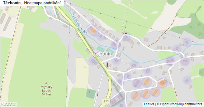 Těchonín - mapa podnikání
