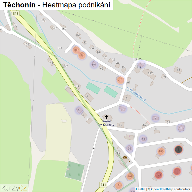 Mapa Těchonín - Firmy v části obce.