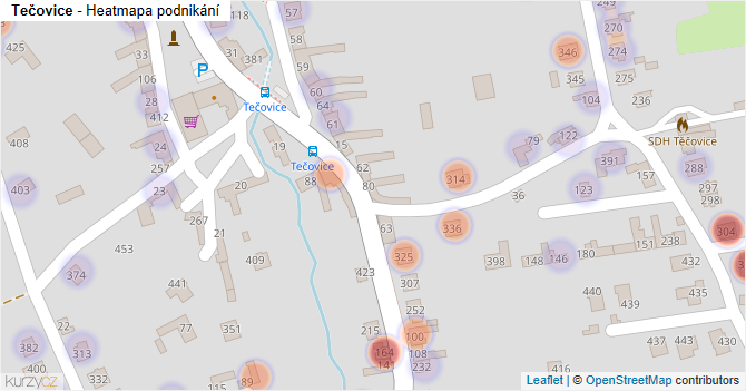 Tečovice - mapa podnikání