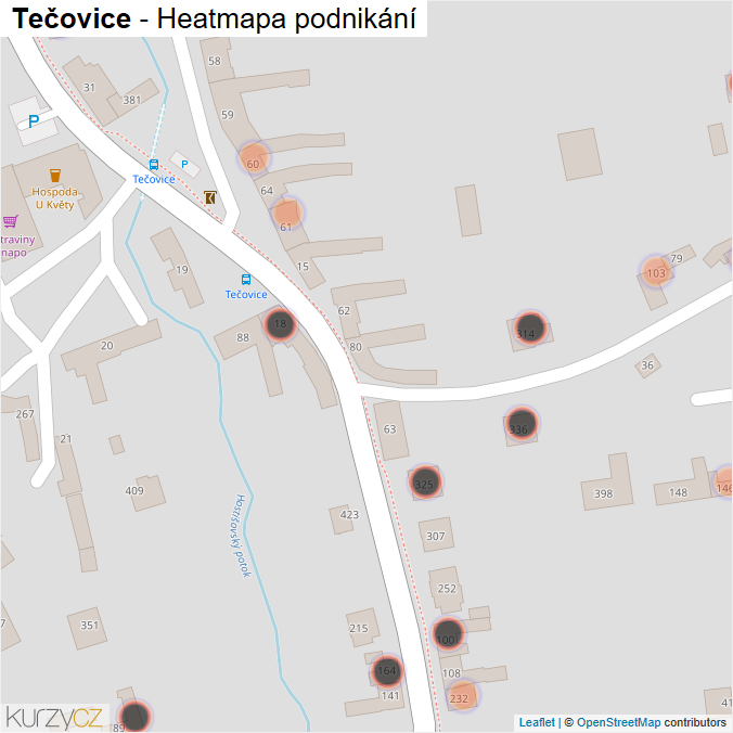 Mapa Tečovice - Firmy v obci.