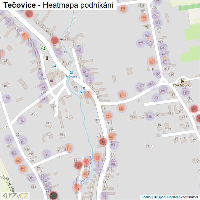 Mapa Tečovice - Firmy v části obce.