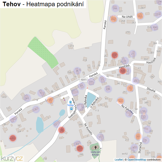 Mapa Tehov - Firmy v části obce.