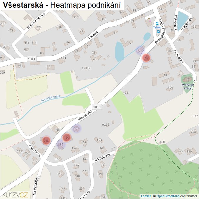 Mapa Všestarská - Firmy v ulici.