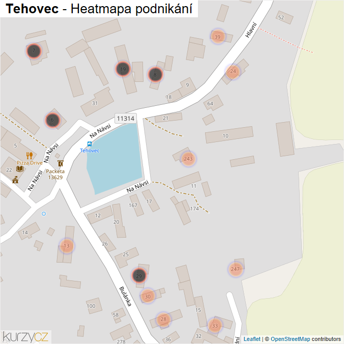 Mapa Tehovec - Firmy v obci.