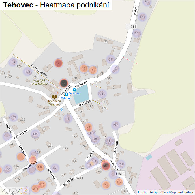 Mapa Tehovec - Firmy v části obce.