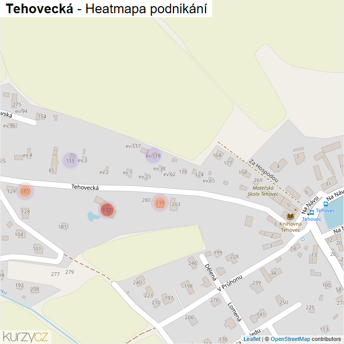 Mapa Tehovecká - Firmy v ulici.