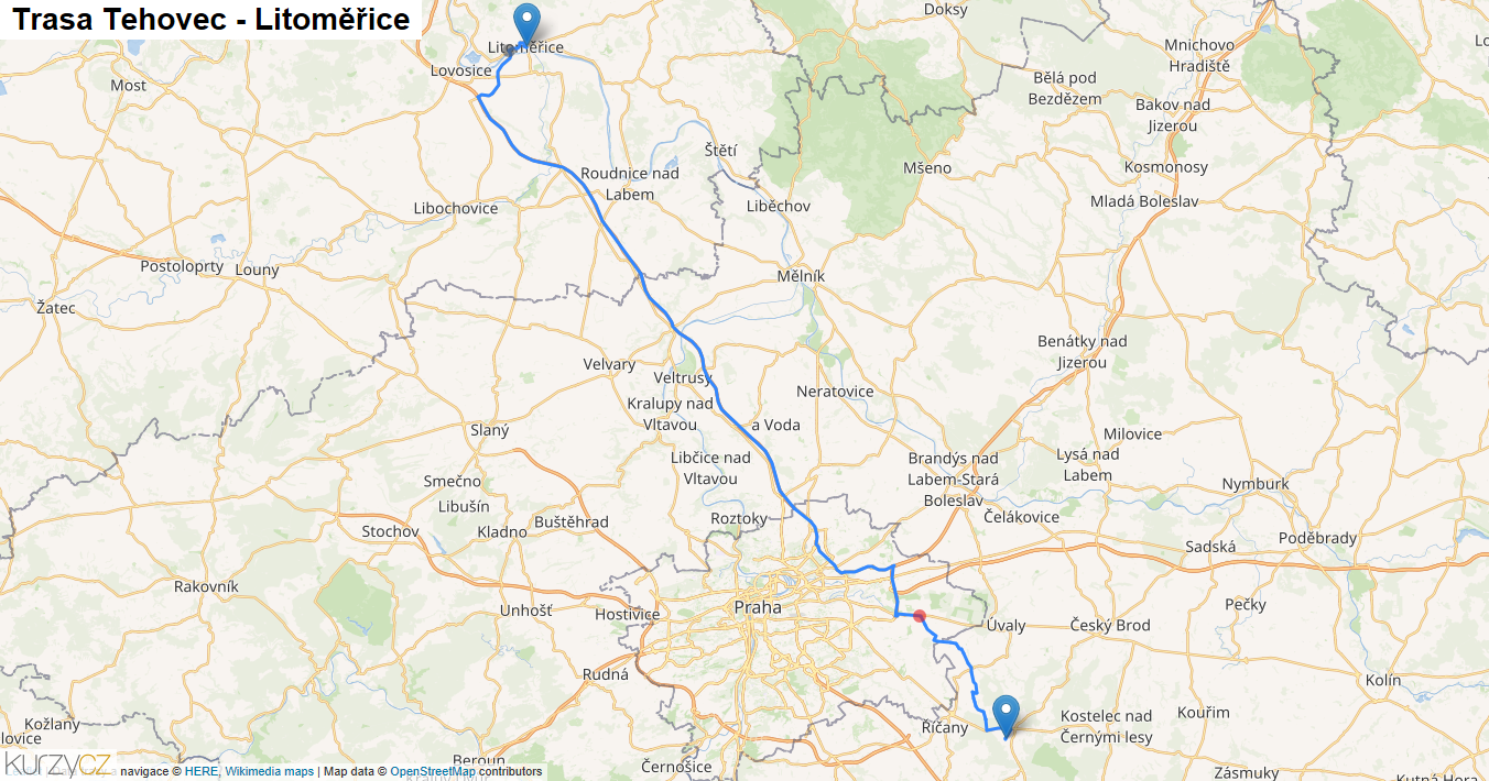 Tehovec-Litoměřice, mapa trasy