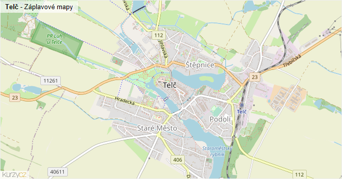 Telč - záplavové mapy stoleté vody