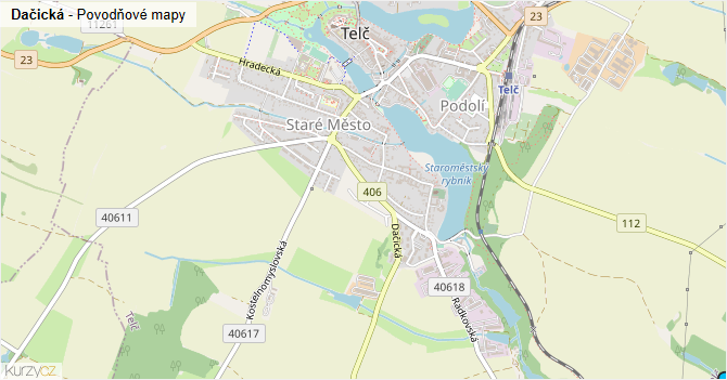 Dačická - záplavové mapy stoleté vody