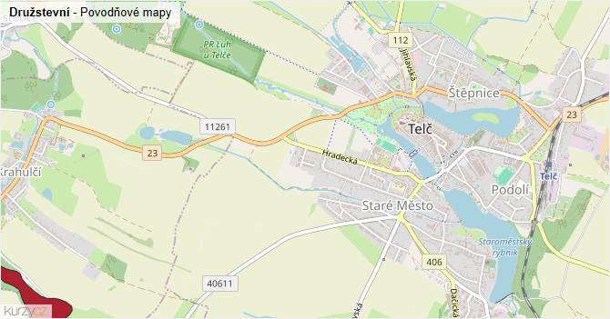 Družstevní - záplavové mapy stoleté vody