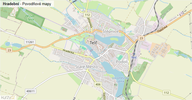 Hradební - záplavové mapy stoleté vody