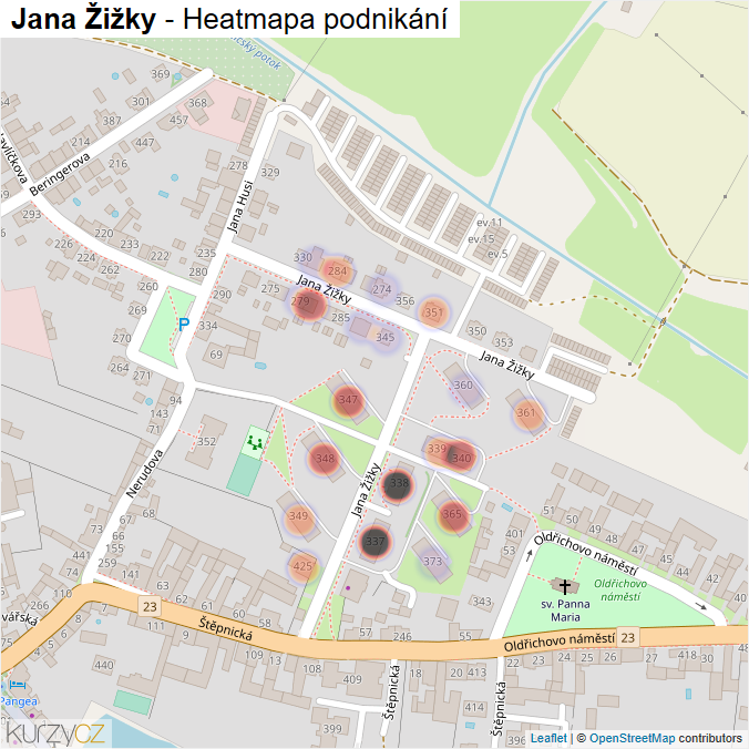 Mapa Jana Žižky - Firmy v ulici.