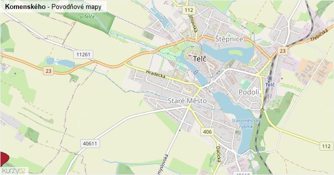 Komenského - záplavové mapy stoleté vody