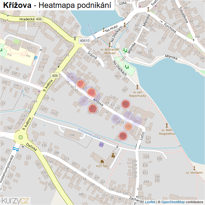 Mapa Křížova - Firmy v ulici.