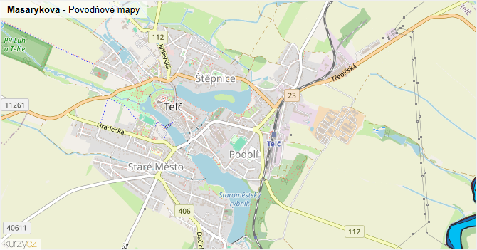 Masarykova - záplavové mapy stoleté vody