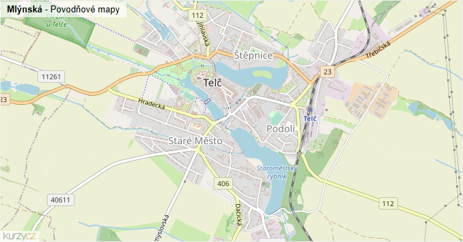 Mlýnská - záplavové mapy stoleté vody