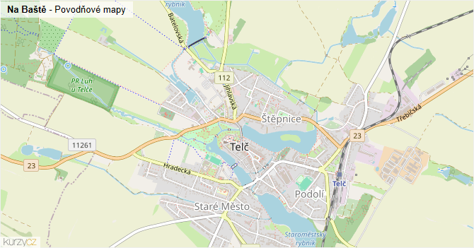Na Baště - záplavové mapy stoleté vody