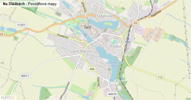 Na Dlážkách - záplavové mapy stoleté vody