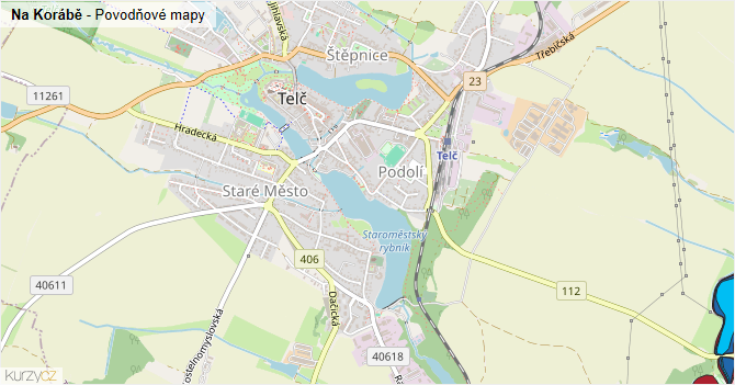 Na Korábě - záplavové mapy stoleté vody