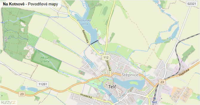 Na Kotnově - záplavové mapy stoleté vody