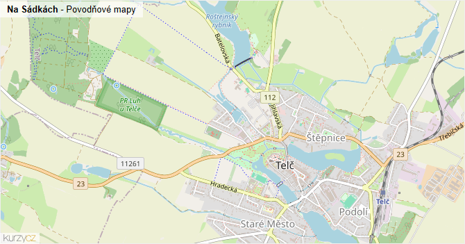 Na Sádkách - záplavové mapy stoleté vody