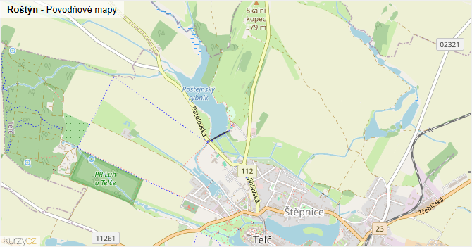 Roštýn - záplavové mapy stoleté vody