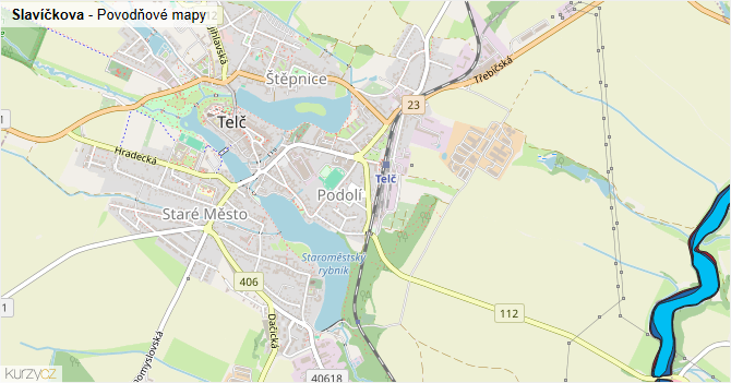 Slavíčkova - záplavové mapy stoleté vody