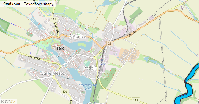 Staňkova - záplavové mapy stoleté vody