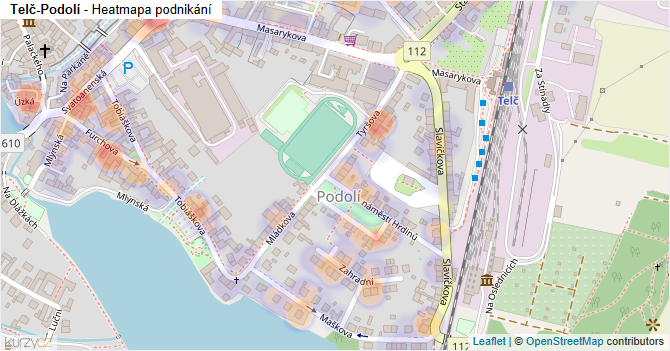 Telč-Podolí - mapa podnikání