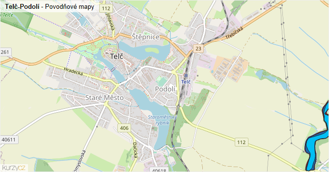 Telč-Podolí - záplavové mapy stoleté vody
