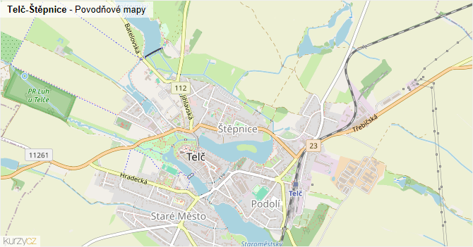 Telč-Štěpnice - záplavové mapy stoleté vody