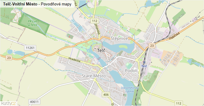 Telč-Vnitřní Město - záplavové mapy stoleté vody