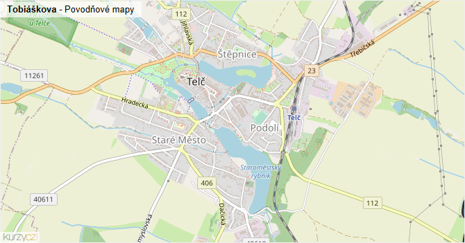 Tobiáškova - záplavové mapy stoleté vody
