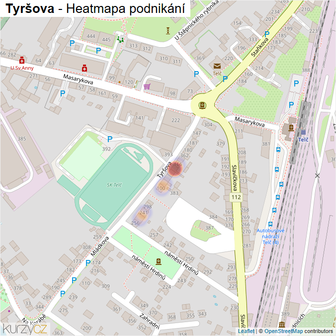 Mapa Tyršova - Firmy v ulici.