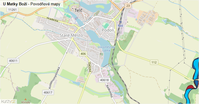 U Matky Boží - záplavové mapy stoleté vody