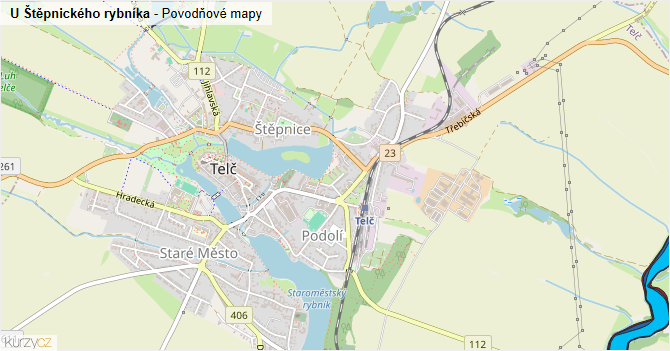 U Štěpnického rybníka - záplavové mapy stoleté vody