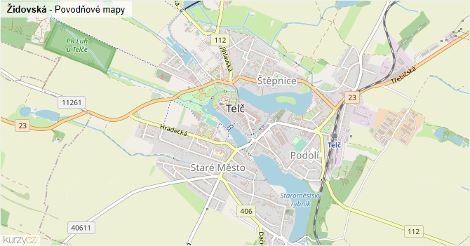 Židovská - záplavové mapy stoleté vody