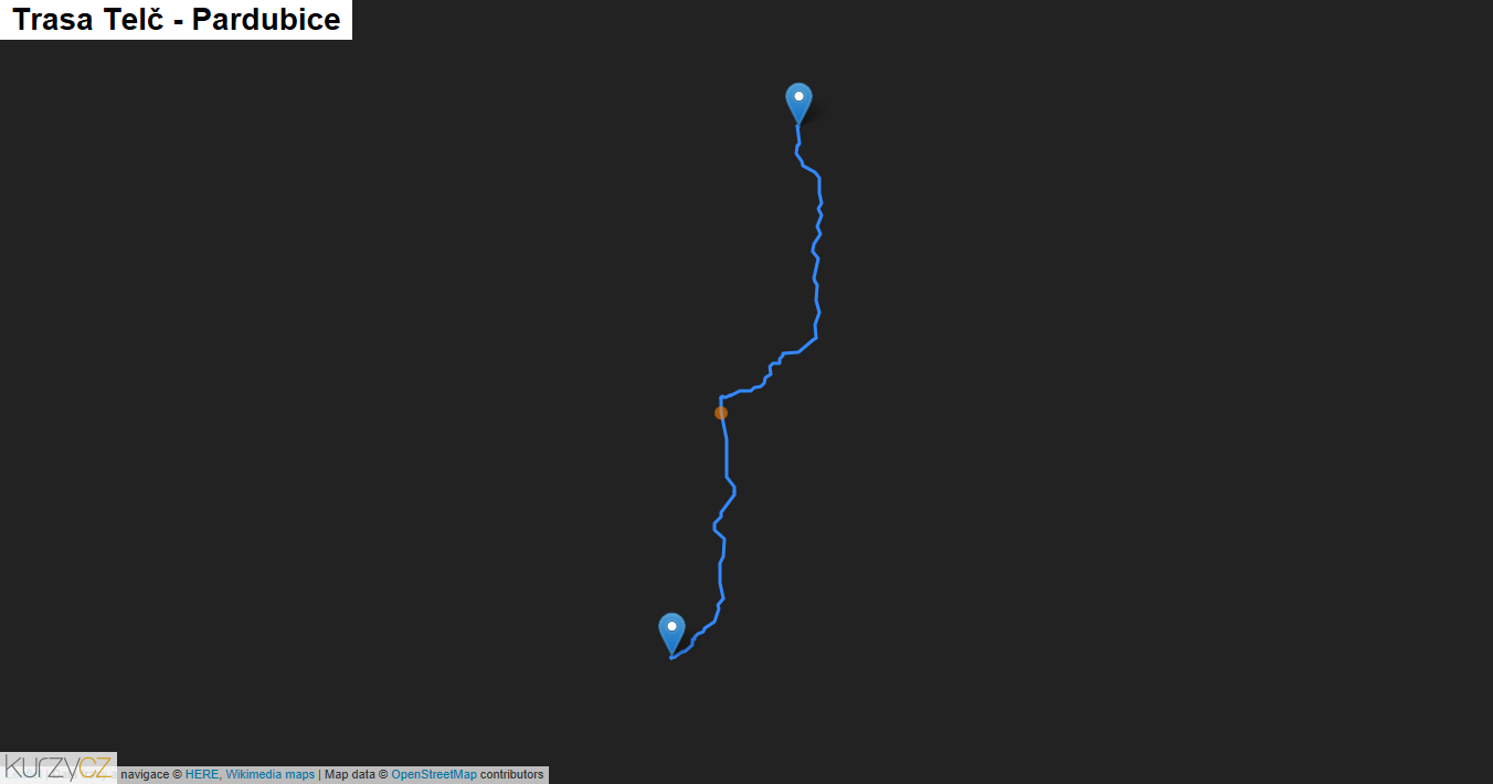 Telč-Pardubice, mapa trasy