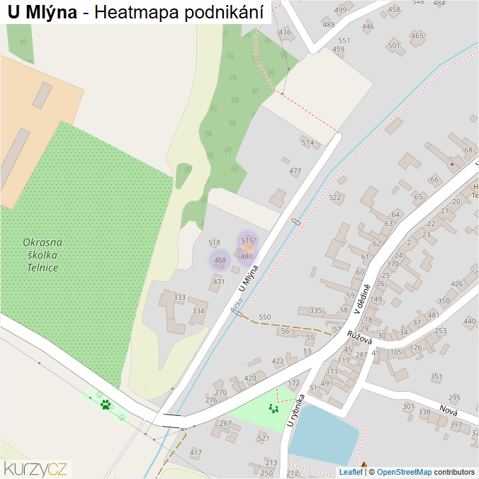 Mapa U Mlýna - Firmy v ulici.