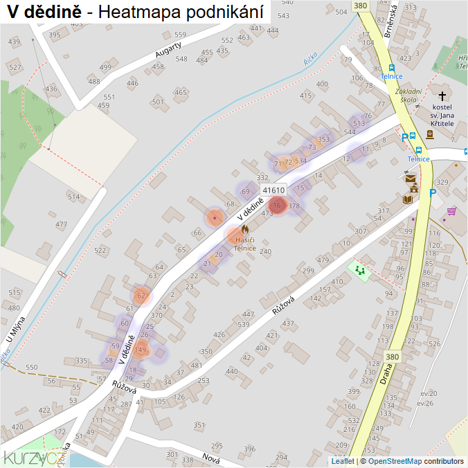 Mapa V dědině - Firmy v ulici.