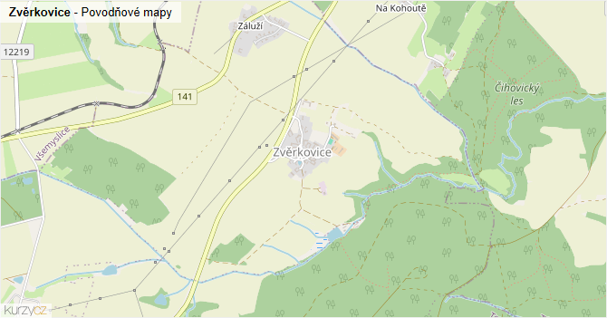 Zvěrkovice - záplavové mapy stoleté vody